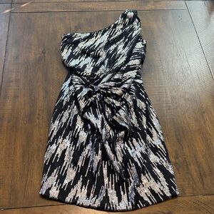 As U Wish Black and Silver One-Shoulder Dress